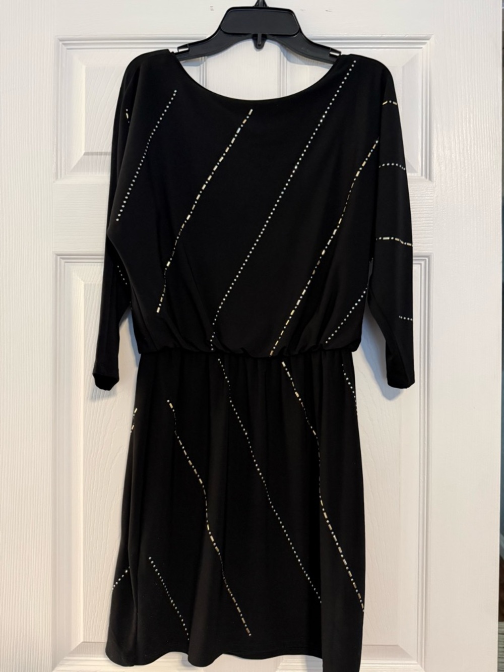 White House Black Market Black Long-Sleeve Dress with Sparkly Rimes-tones